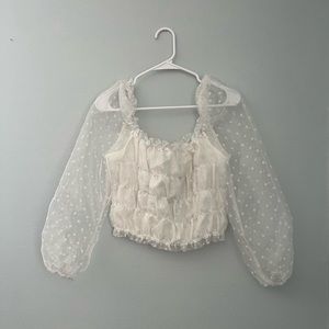 White Polka Dot Sheer Top (Boutique Brand) - Large